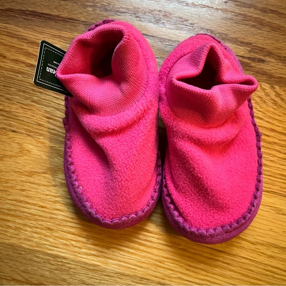 LL bean fleece booties slippers fuschia size 3-4 toddler - Picture 2 of 4